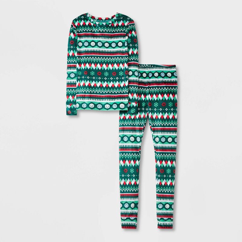 slide 1 of 3, Kids' 2pc Christmas 'Fairisle' Snuggly Soft Snug Fit Long Sleeve Pajama Set - Cat & Jack™ Green 12, 2 ct