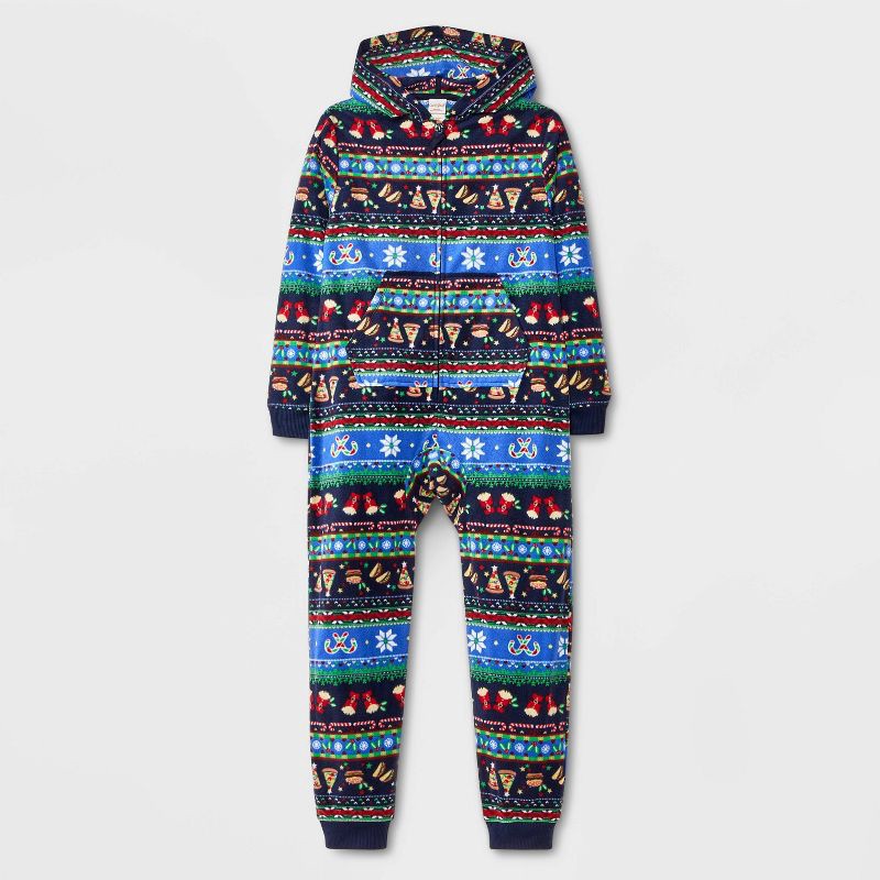 slide 1 of 4, Boys' Christmas Food Fairisle Long Sleeve Union Suit - Cat & Jack™ Blue XS, 1 ct