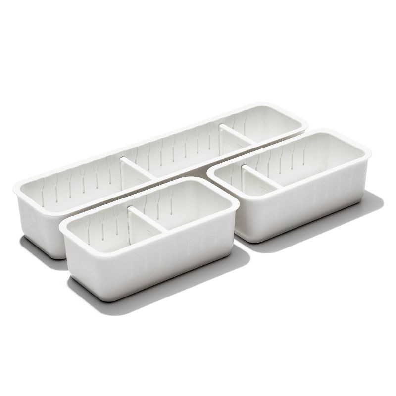 slide 1 of 7, OXO 3pc Slim Adjustable Drawer Bin Set, 3 ct