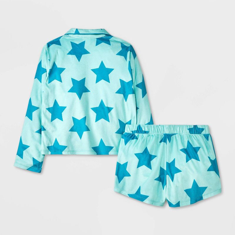 slide 2 of 4, Girls' 2pc 'stars' Long Sleeve Coat Pajama Set - art class™ Blue M, 2 ct