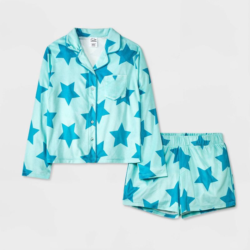 slide 1 of 4, Girls' 2pc 'stars' Long Sleeve Coat Pajama Set - art class™ Blue M, 2 ct