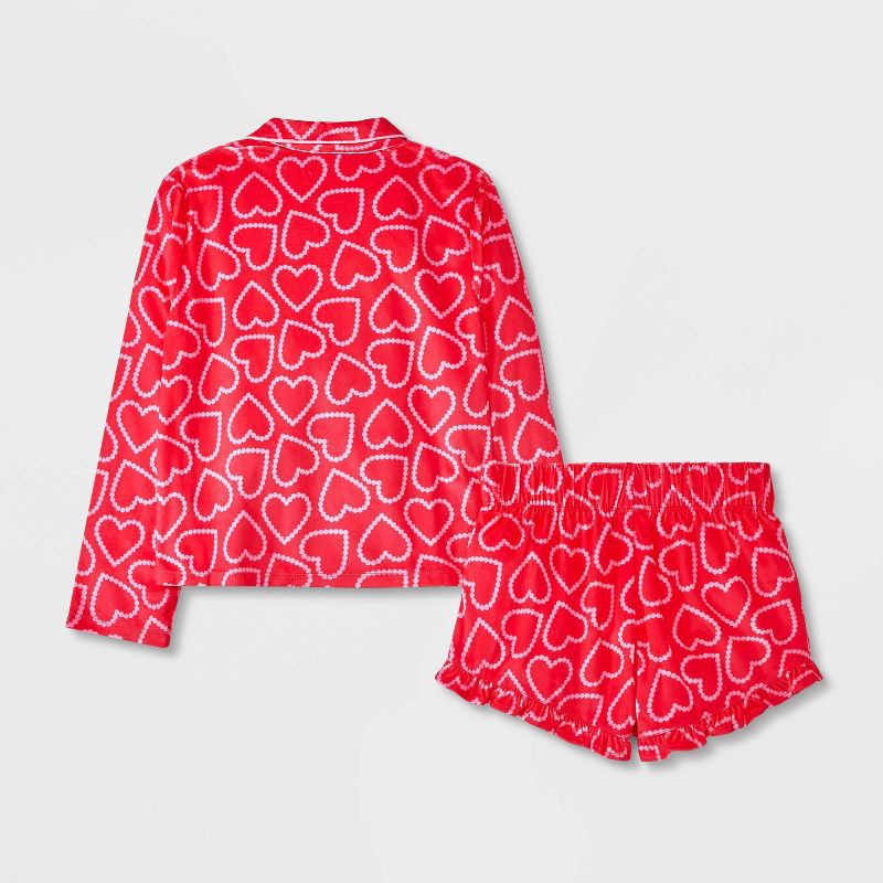 slide 2 of 4, Girls' 2pc 'Hearts' Long Sleeve Coat Pajama Set - art class™ Pink L, 2 ct