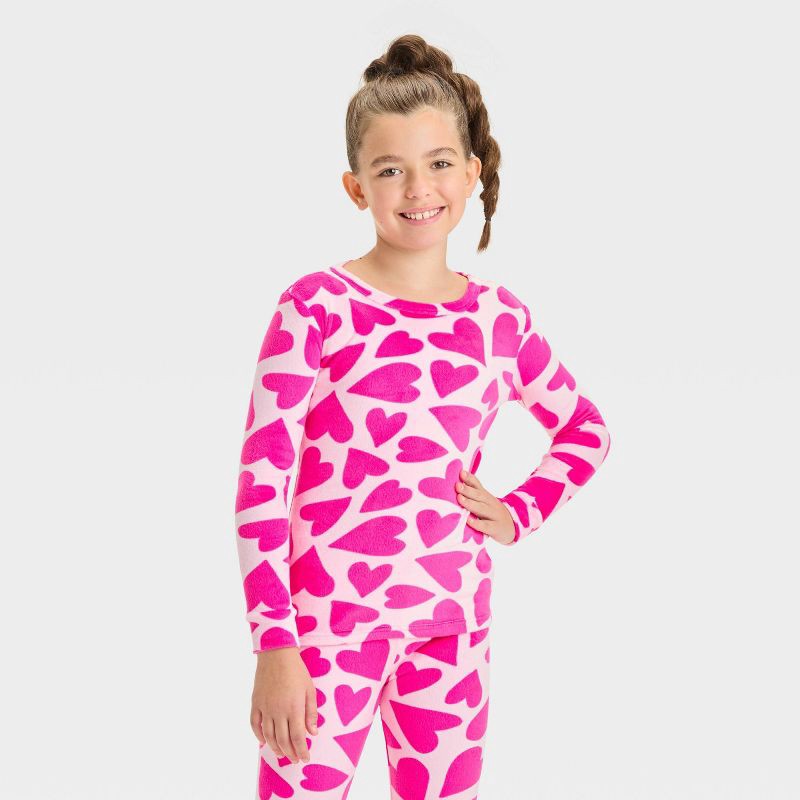 slide 3 of 4, Kids' 2pc 'Hearts' Snuggly Soft Snug Fit Pajama Set - Cat & Jack™ Pink 12, 2 ct