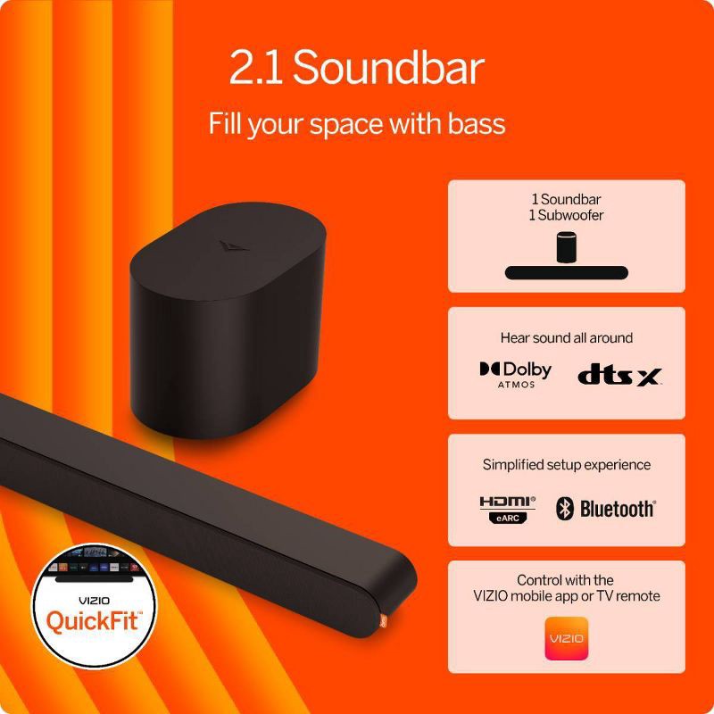 slide 2 of 19, VIZIO 2.1 Soundbar Wireless Subwoofer with Dolby Atmos and DTS:X - (SV210M-08), 1 ct