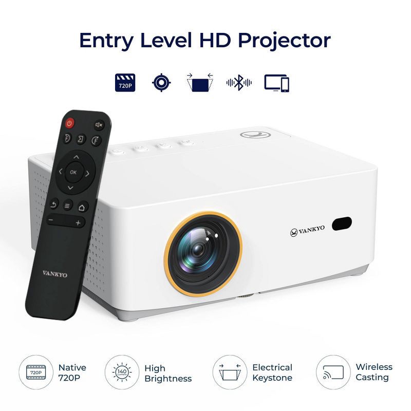 slide 2 of 11, Vankyo Leisure 470W 720P Portable Projector with Wireless Connectivity: Adjustable Focus, HDMI Connection, 20000 Hour Bulb Life, 1 ct