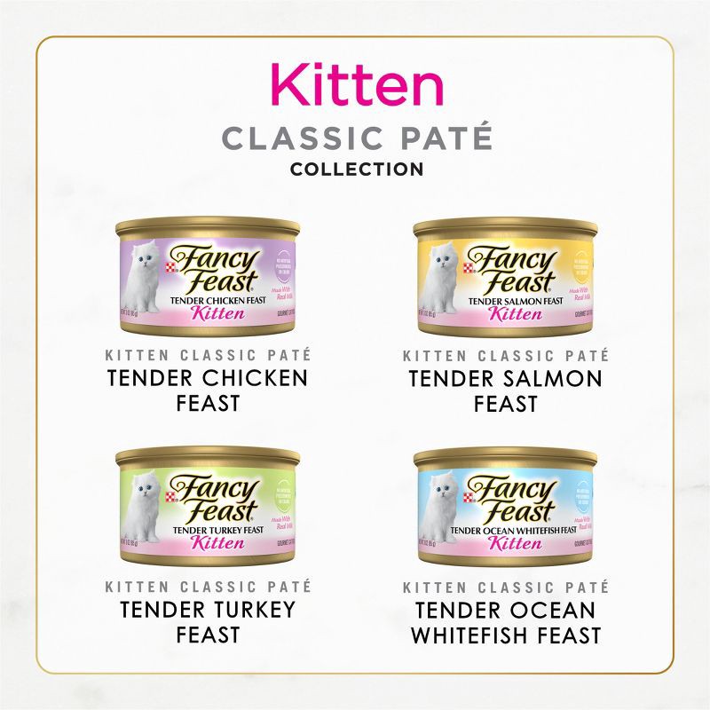 slide 4 of 12, Purina Fancy Feast Tender Seafood, Turkey, Chicken and Salmon Flavor Variety Pack Wet Cat Food - 4.5lbs/24pk, 4.5 lb, 24 ct