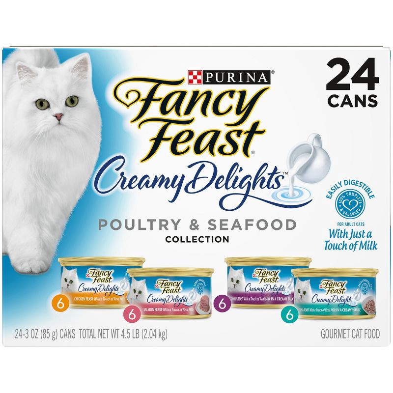 slide 2 of 11, Purina Fancy Feast Creamy Delights Chicken and Seafood Flavor Collection Variety Pack Wet Cat Food - 24pk, 24 ct