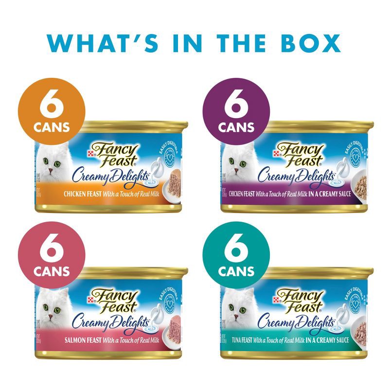 slide 3 of 11, Purina Fancy Feast Creamy Delights Chicken and Seafood Flavor Collection Variety Pack Wet Cat Food - 24pk, 24 ct
