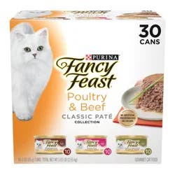 Purina Fancy Feast Beef and Chicken Flavor Classic Pate Collection Variety Pack Grain Free Wet Cat Food - 30pk