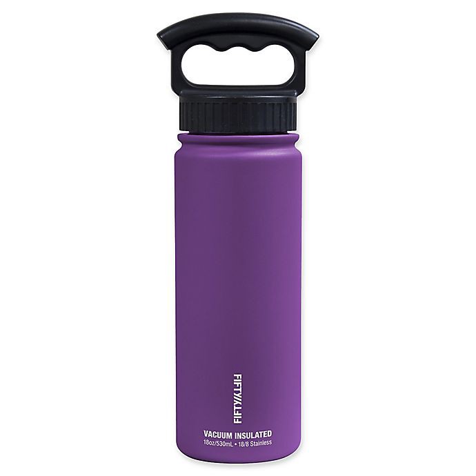 slide 1 of 1, FIFTY 50 Double-Wall Vacuum Insulated Water Bottle with Finger Grip Lid - Purple, 18 oz