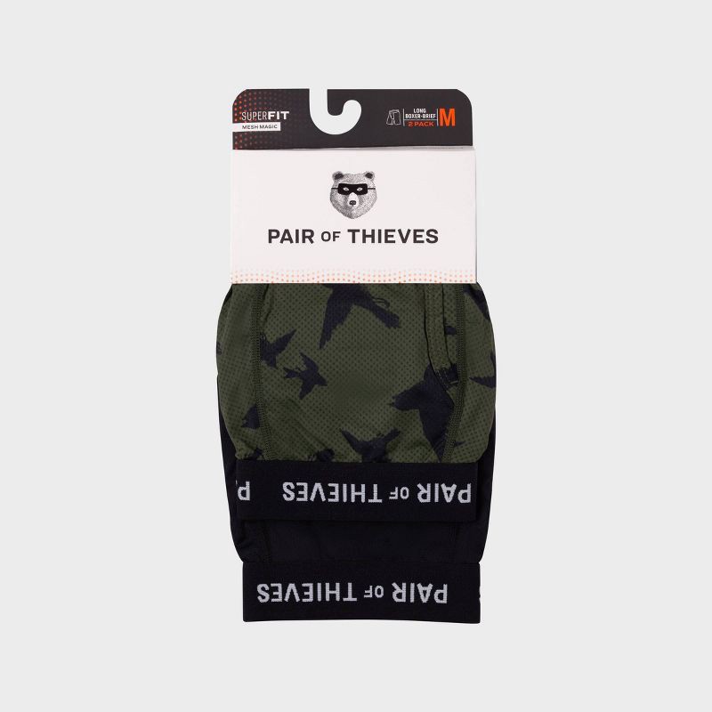 slide 2 of 10, Pair of Thieves Men's Bird Print Super Fit Boxer Briefs 2pk - Dark Green L: Tagless, Full Waistband Elastic, Flat Seams, 2 ct