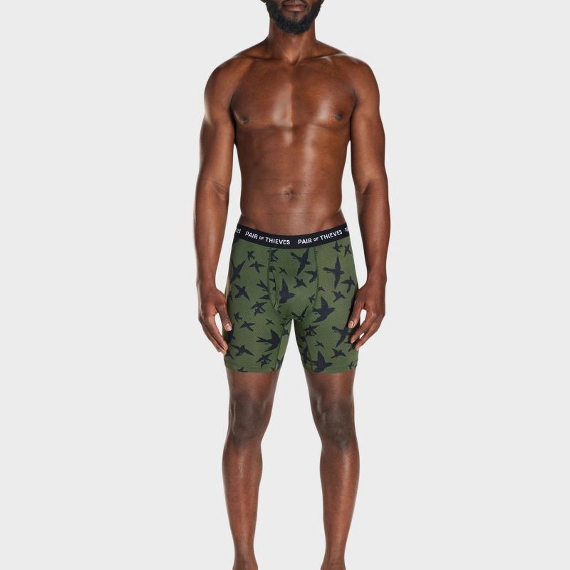 slide 3 of 10, Pair of Thieves Men's Bird Print Super Fit Boxer Briefs 2pk - Dark Green L: Tagless, Full Waistband Elastic, Flat Seams, 2 ct