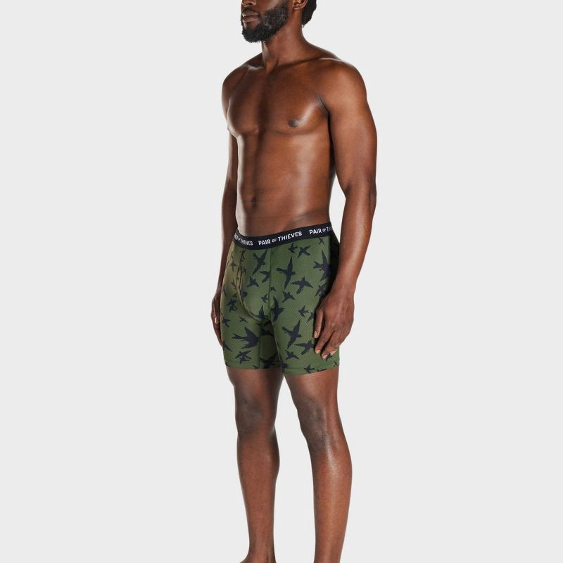 slide 5 of 10, Pair of Thieves Men's Bird Print Super Fit Boxer Briefs 2pk - Dark Green L: Tagless, Full Waistband Elastic, Flat Seams, 2 ct