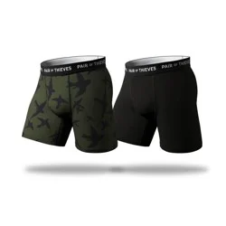 Pair of Thieves Men's Bird Print Super Fit Boxer Briefs 2pk - Dark Green L: Tagless, Full Waistband Elastic, Flat Seams
