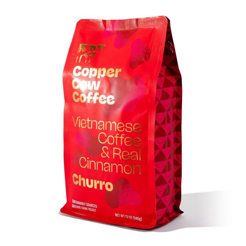 slide 2 of 12, COPPER COW COFFEE Copper Cow Churro Dark Roast Ground Vietnamese Coffee - 12oz, 12 oz