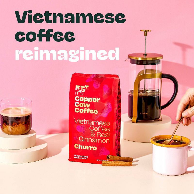 slide 7 of 12, COPPER COW COFFEE Copper Cow Churro Dark Roast Ground Vietnamese Coffee - 12oz, 12 oz