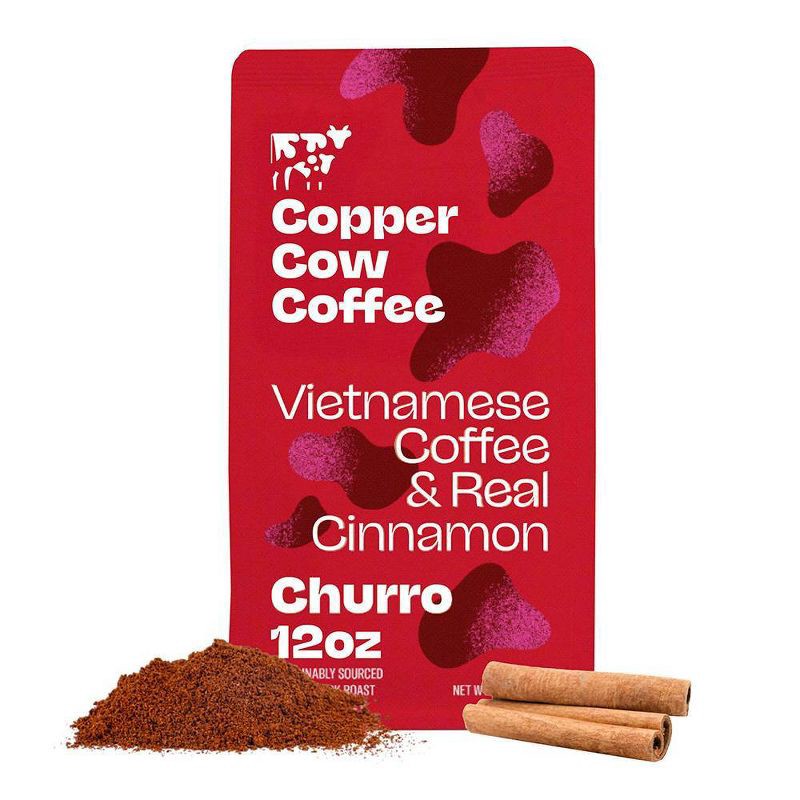 slide 1 of 12, COPPER COW COFFEE Copper Cow Churro Dark Roast Ground Vietnamese Coffee - 12oz, 12 oz