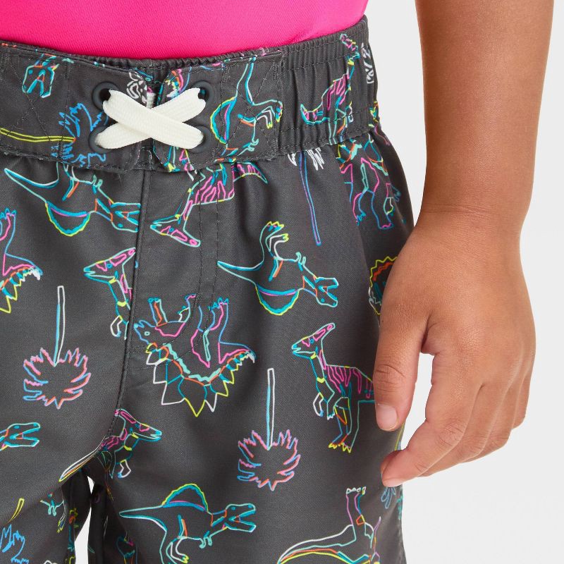 slide 3 of 3, Baby Boys' Dinosaur Swim Board Shorts - Cat & Jack™ Black 18M: UPF 50+, Built-in Brief, Elastic Waistband, 1 ct