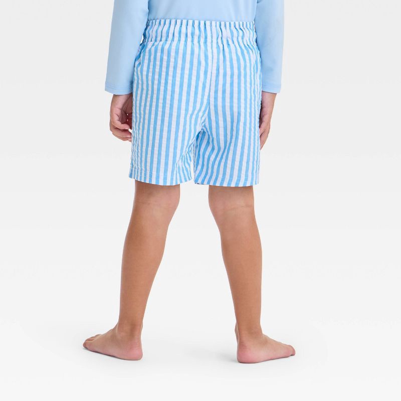 slide 2 of 3, Baby Boys' Striped Seersucker Swim Shorts - Cat & Jack™ Blue 18M: Mesh Liner, Adjustable Waistband, Built-in Brief, 3.5" Inseam, 1 ct