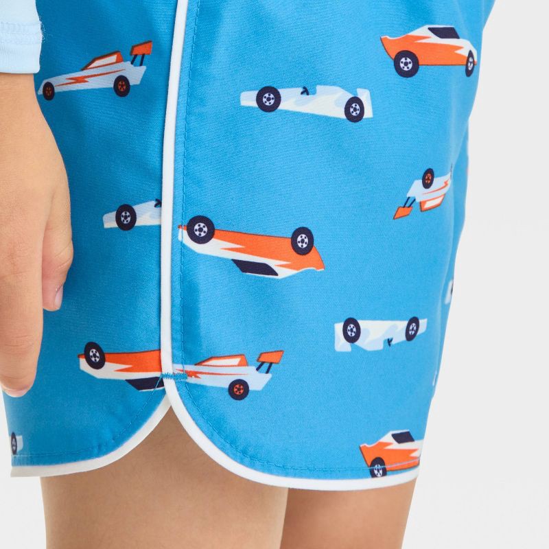 slide 3 of 3, Baby Boys' Race Car Swim Shorts - Cat & Jack™ Dark Blue 12M: Recycled Polyester, Adjustable Strap, UPF 50+, Machine Wash, 1 ct