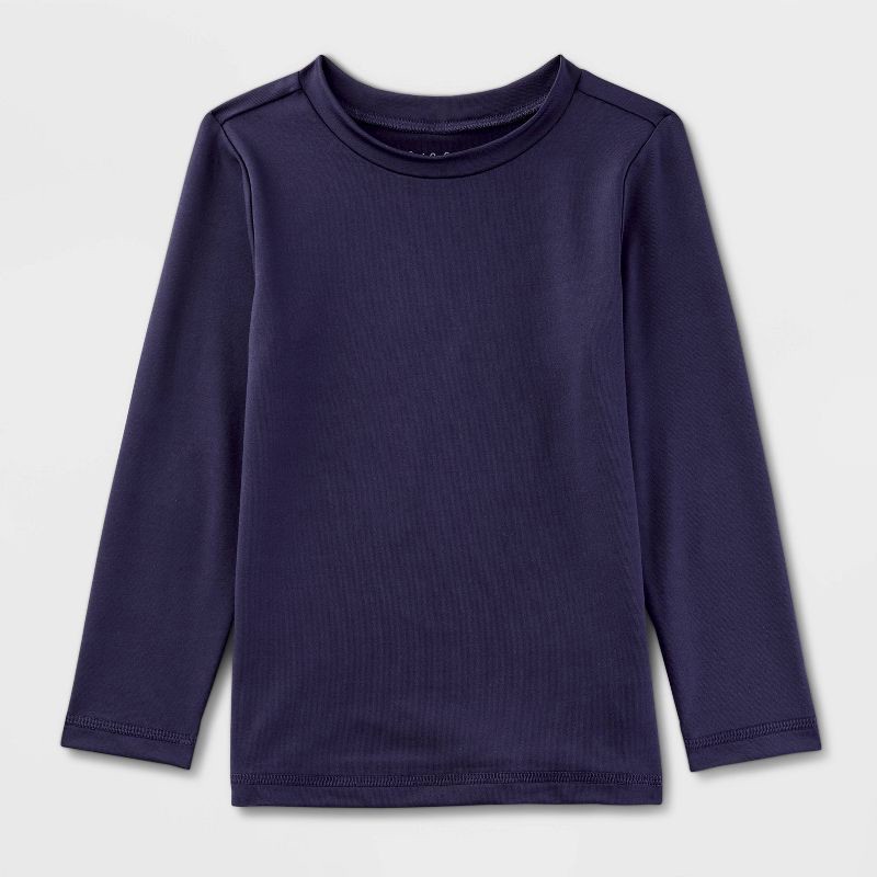 slide 1 of 3, Baby Long Sleeve Solid Rash Guard Top - Cat & Jack™ Dark Blue 18M: UPF 50+ Swimwear, Recycled Polyester, Machine Washable, 1 ct