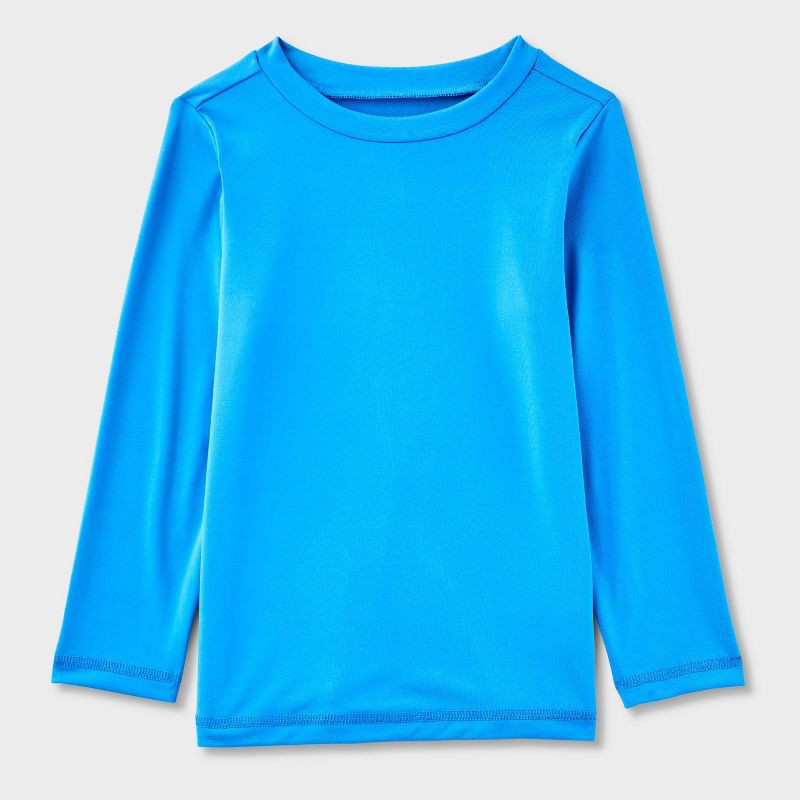 slide 1 of 3, Baby Long Sleeve Solid Rash Guard Top - Cat & Jack™ Blue 12M: UPF 50+ Swimwear, Fit, 1 ct
