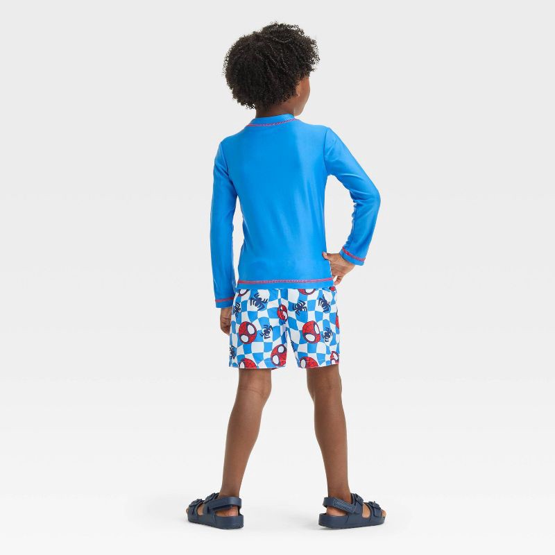 slide 2 of 4, Baby Boys' Spider-Man Rash Guard Set - White/Blue/Red 12M: UPF 50+ Swimwear, Tagless, Pull-On Closure, 1 ct