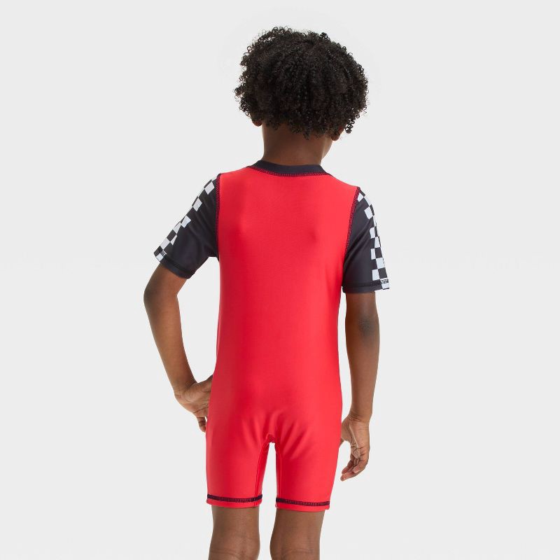 slide 2 of 3, Baby Boys' Cars One Piece Rash Guard - Red/Black 18M: UPF 50+, Tagless, Crew Neck, Short Sleeve, 1 ct