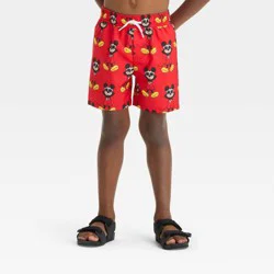Baby Boys' Mickey Mouse Swim Shorts - Red 18M: Polyester Microfiber, Tagless, Mid Rise, Front Drawstring, UPF 50+ Protection