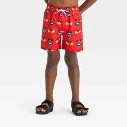 Baby Boys' Mickey Mouse Swim Shorts - Red 18M: Polyester Microfiber, Tagless, Mid Rise, Front Drawstring, UPF 50+ Protection