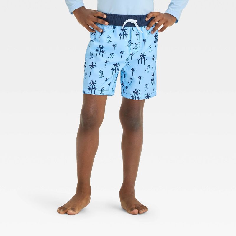 slide 1 of 3, Baby Boys' Bluey Swim Shorts - Blue 12M: Polyester Microfiber, Tagless, Mid Rise, Front Drawstring, UPF 50+ Protection, 1 ct