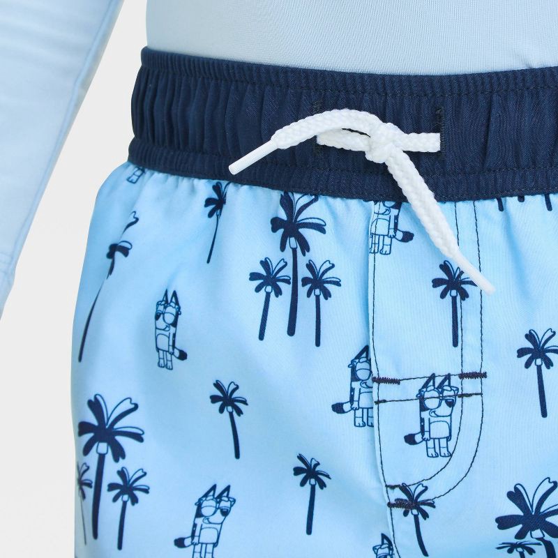 slide 3 of 3, Baby Boys' Bluey Swim Shorts - Blue 12M: Polyester Microfiber, Tagless, Mid Rise, Front Drawstring, UPF 50+ Protection, 1 ct