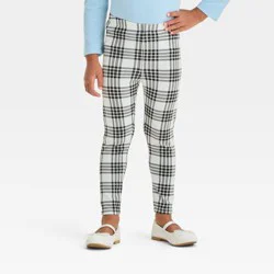 Toddler Girls' Plaid Leggings - Cat & Jack™ Light Cream 3T