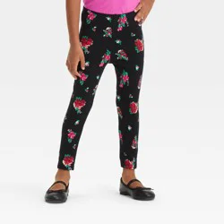 Toddler Girls' Floral Printed Leggings - Cat & Jack™ Black Wash 2T