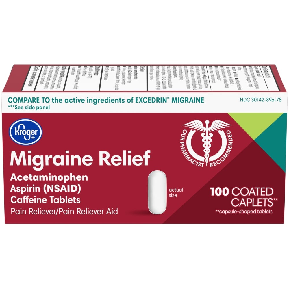 slide 1 of 1, Kroger Migraine Relief Acetaminophen Caplets, 100 ct