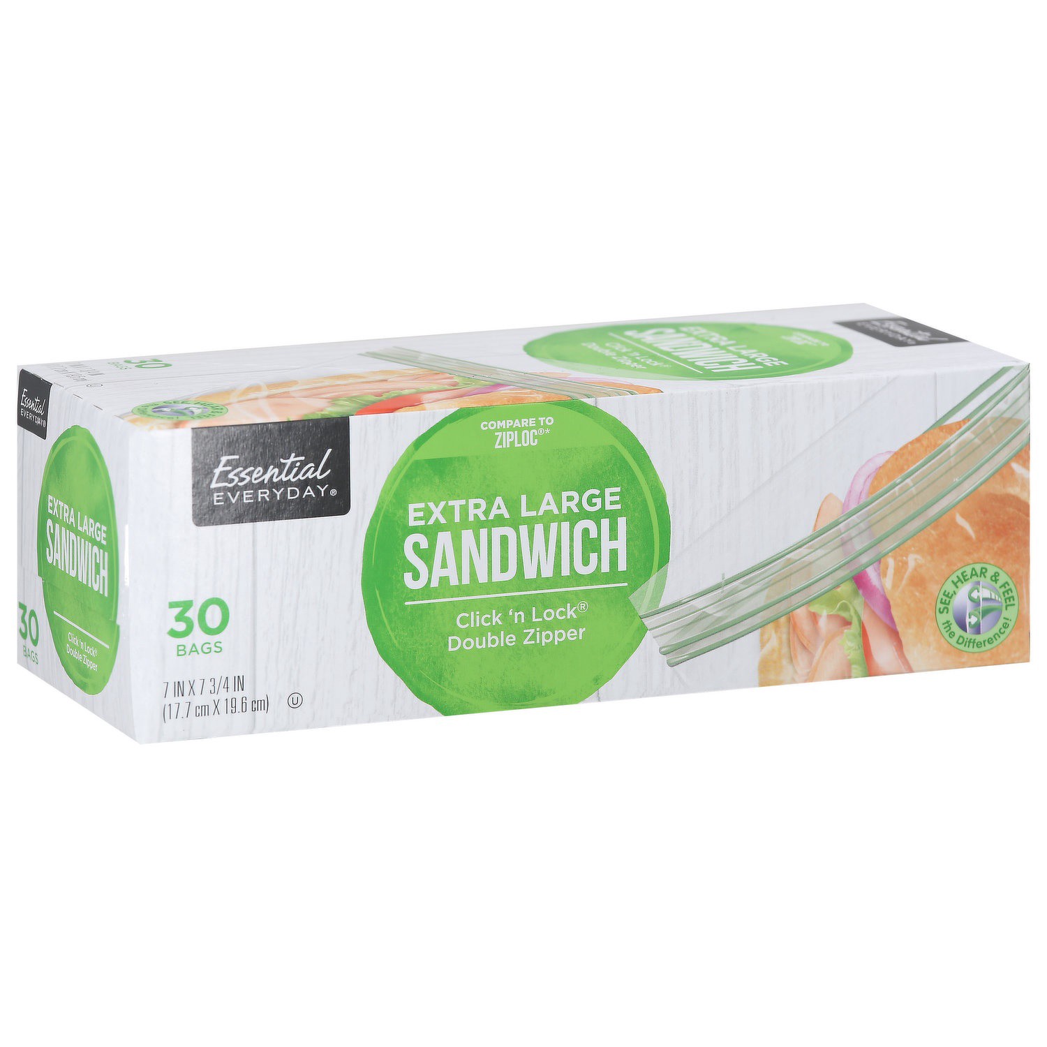 slide 1 of 1, Essential Everyday Reclosable Sandwich Bags, 30 ct