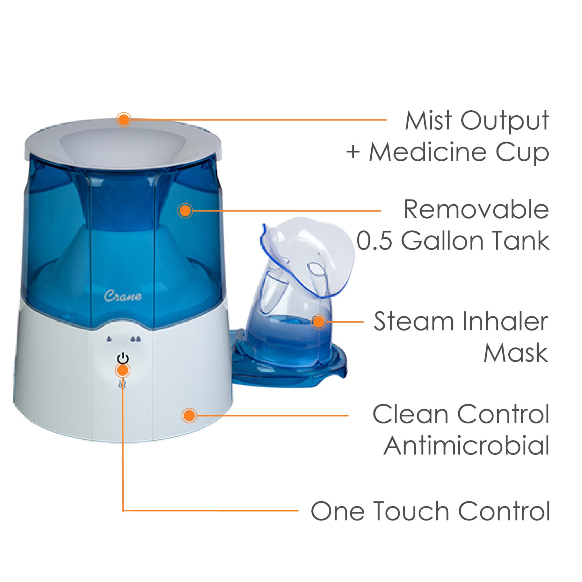 slide 4 of 5, Crane 2-in-1 Warm Mist Steam Inhaler Humidifier - Blue & White, 1 ct