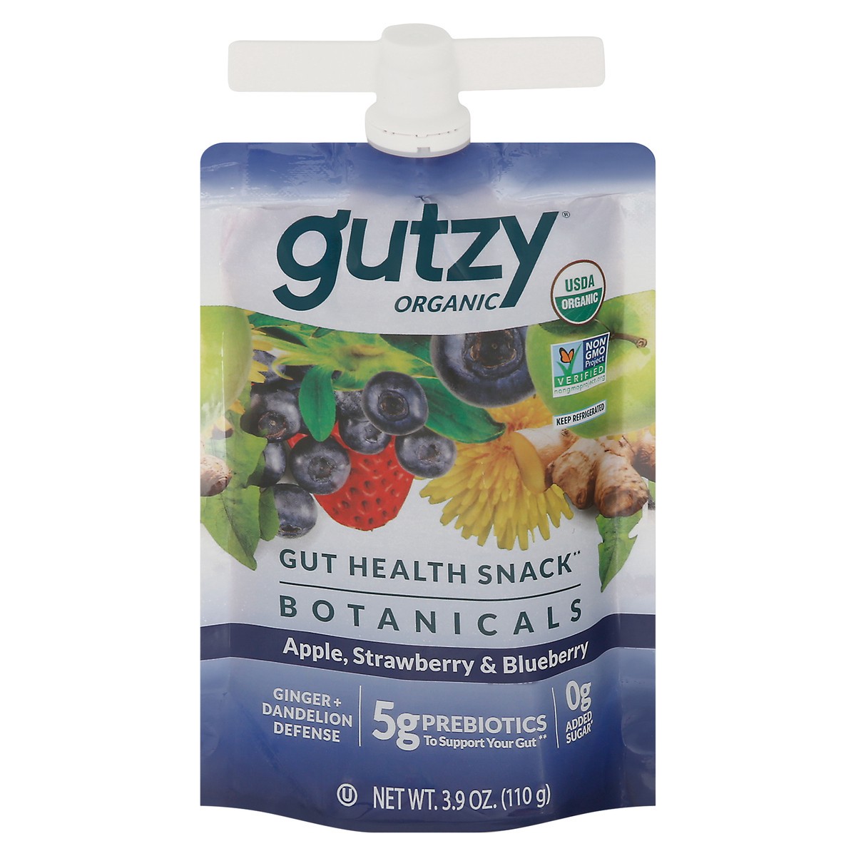 slide 1 of 1, Gutzy Organic Botanicals Apple, Strawberry & Blueberry Gut Health Snack 3.9 oz, 