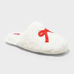 Women's Fleece Bow Scuff Slippers - Wondershop™ Red L
