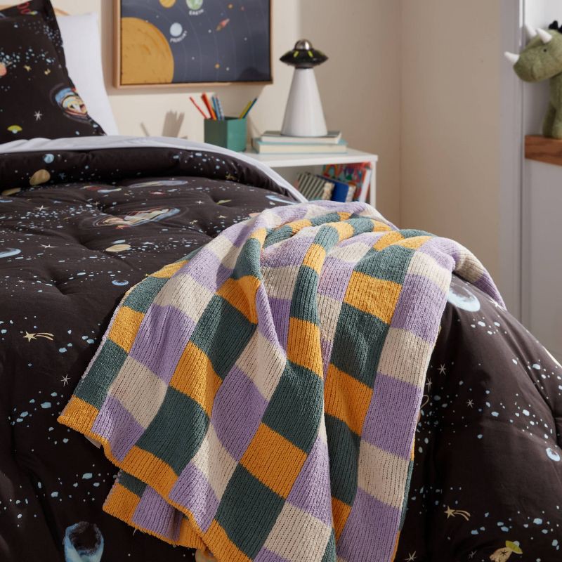 slide 2 of 3, Plaid Kids' Throw Blanket Purple/Green - Pillowfort™, 1 ct