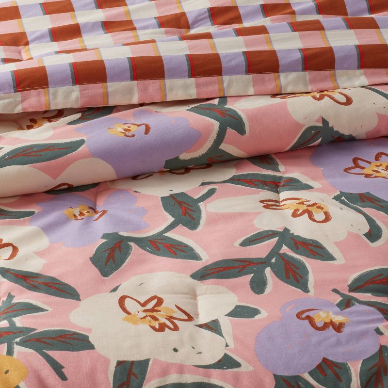 slide 4 of 6, Twin Flower/Plaid Reversible Kids' Comforter Set - Pillowfort™, 1 ct