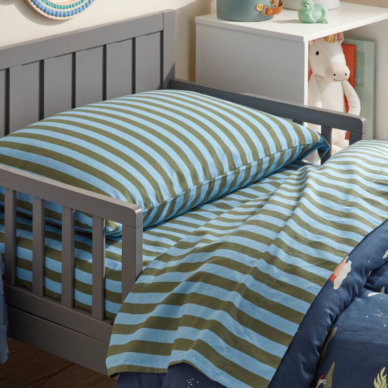slide 2 of 4, Full Striped Kids' Cotton Sheet Set Blue/Green - Pillowfort™, 1 ct