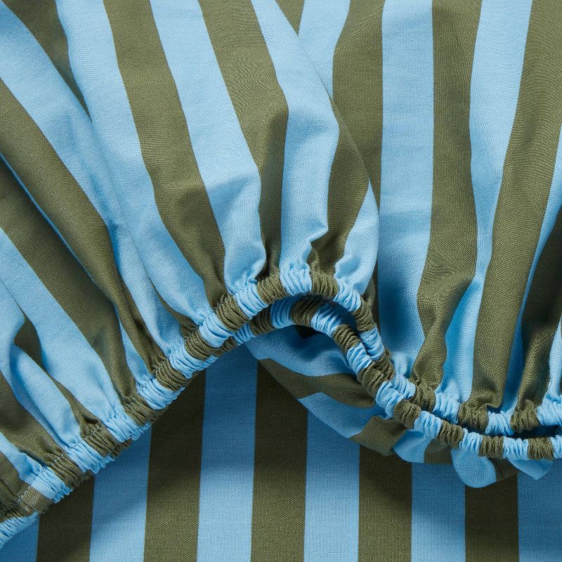 slide 4 of 4, Full Striped Kids' Cotton Sheet Set Blue/Green - Pillowfort™, 1 ct