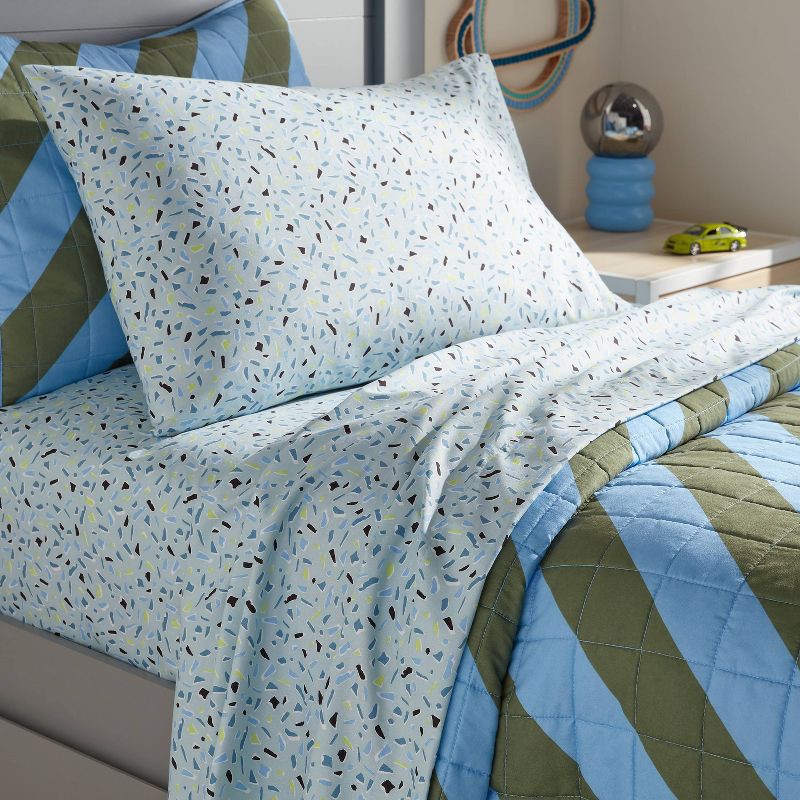 slide 2 of 4, Twin Blue Terrazzo Kids' Sheet Set - Pillowfort™, 1 ct