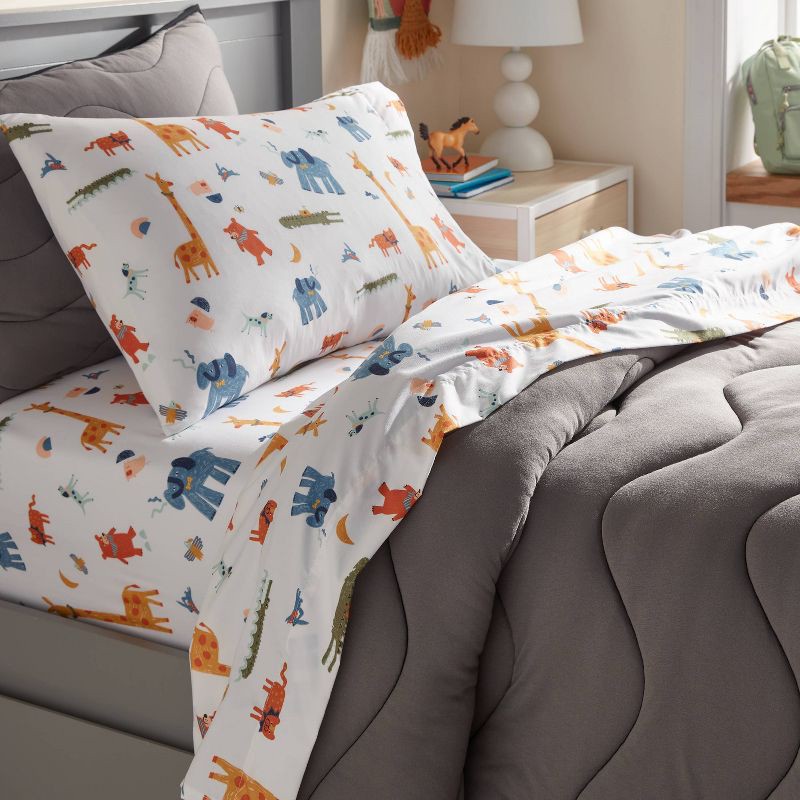 slide 2 of 4, Twin Zoo Animals Kids' Sheet Set - Pillowfort™, 1 ct