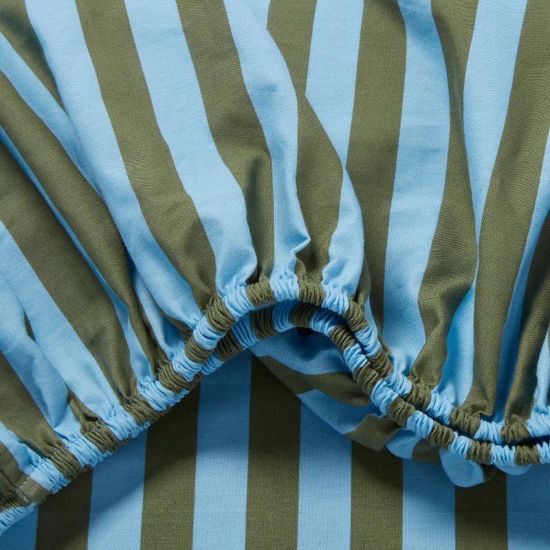 slide 4 of 4, Twin Striped Kids' Cotton Sheet Set Blue/Green - Pillowfort™, 1 ct