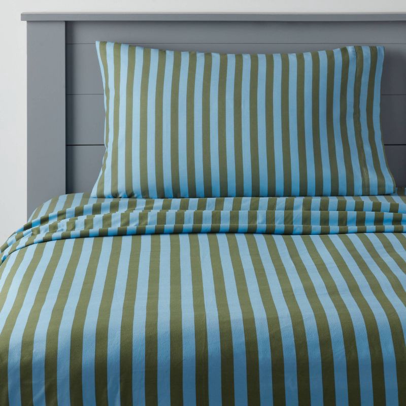 slide 1 of 4, Twin Striped Kids' Cotton Sheet Set Blue/Green - Pillowfort™, 1 ct