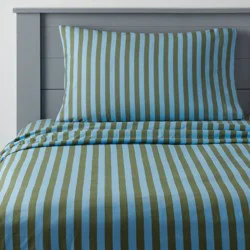 Twin Striped Kids' Cotton Sheet Set Blue/Green - Pillowfort™