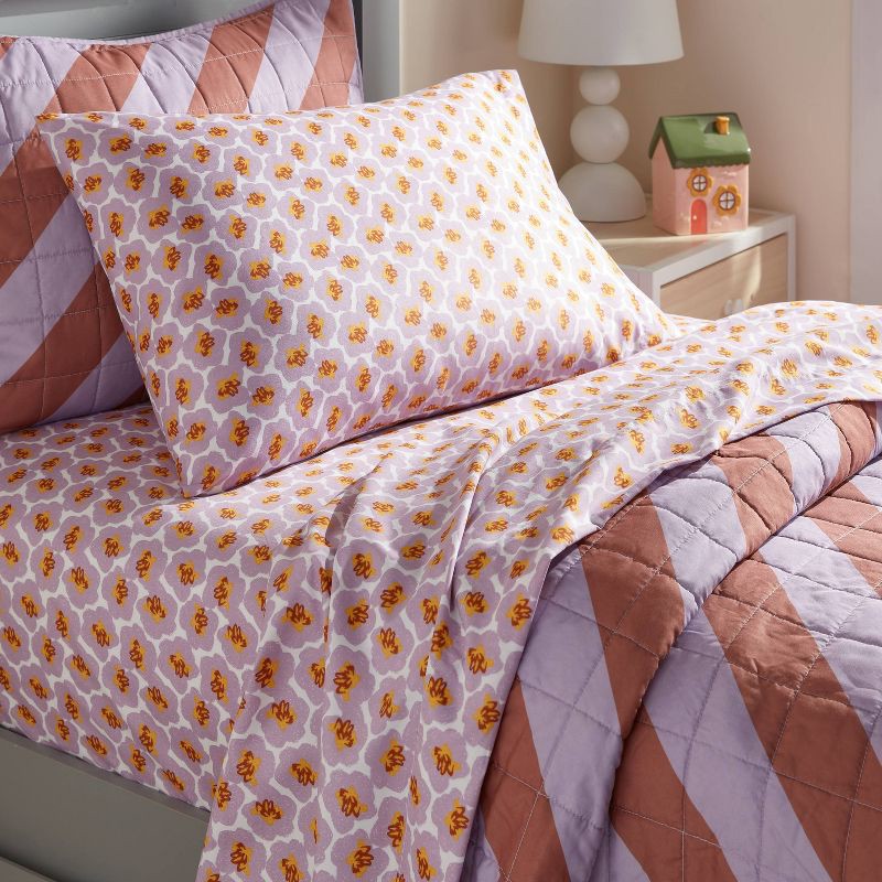 slide 2 of 4, Full Purple Flowers Kids' Sheet Set - Pillowfort™, 1 ct