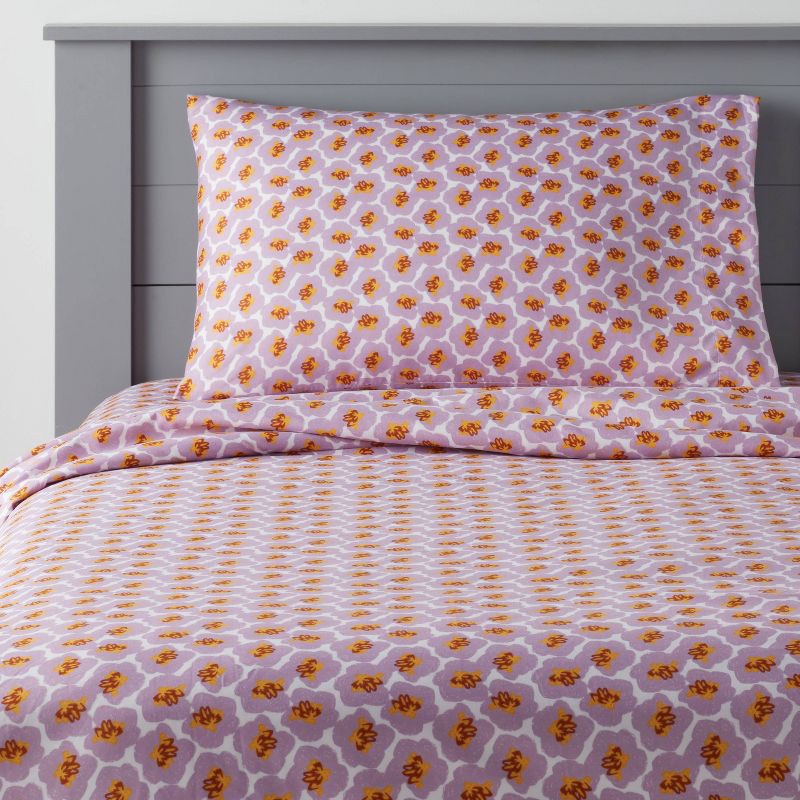 slide 1 of 4, Full Purple Flowers Kids' Sheet Set - Pillowfort™, 1 ct
